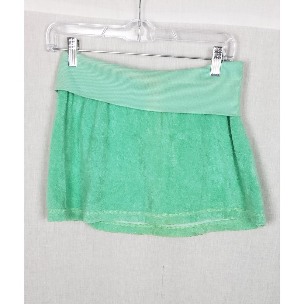 Hard Tail Forever Green Terry Cloth Mini Skirt Foldover‎ Waist USA L Summer Y2K